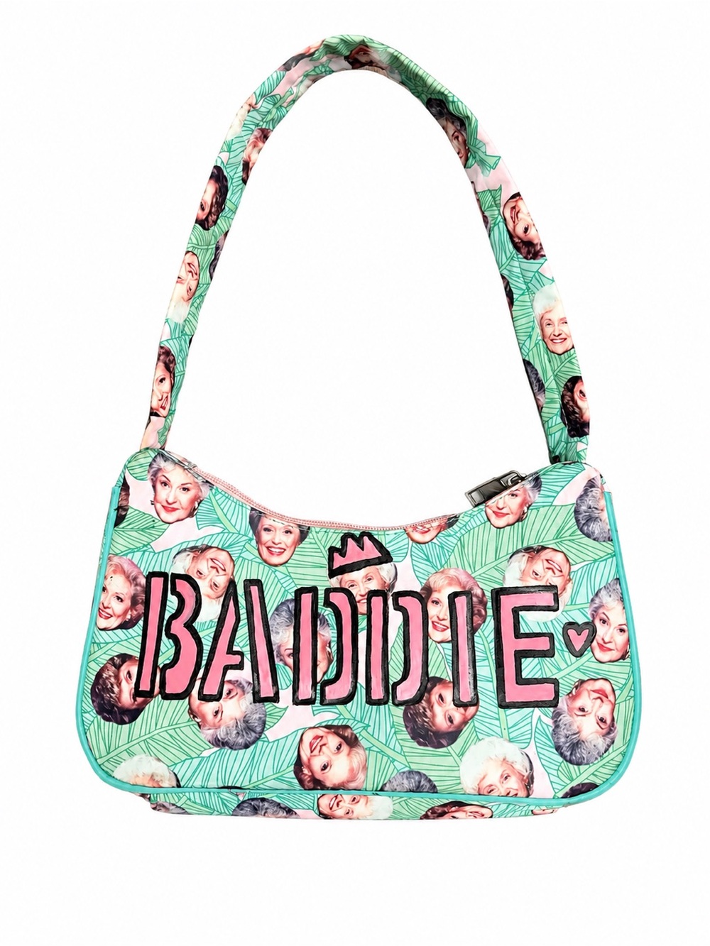 Golden Girls Mint 'BADDIE' Graphic Shoulder Bag Hand Paintef